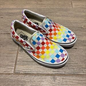 Vans Women’s Classic Slip-On Checkerboard Rainbow Shoes